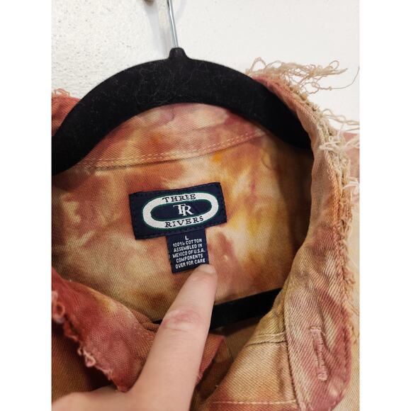 Vintage Custom Cropped Frayed Tie Dye Sleeveless Button Shirt Large Art Nature - Picture 5 of 7